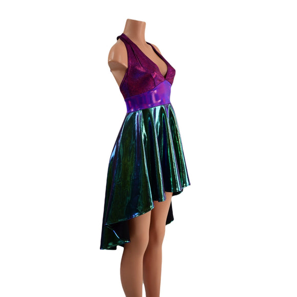 Color Blocked Hi Lo Halter Skater Dress - Coquetry Clothing