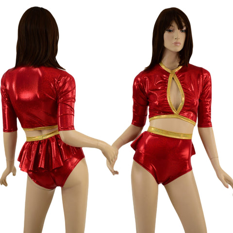 Red and Gold Ruffle Rump Shorts & Top Set - Coquetry Clothing