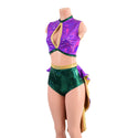 Mardi Gras 2PC Keyhole Top and Tux Back Siren Shorts Set - 7