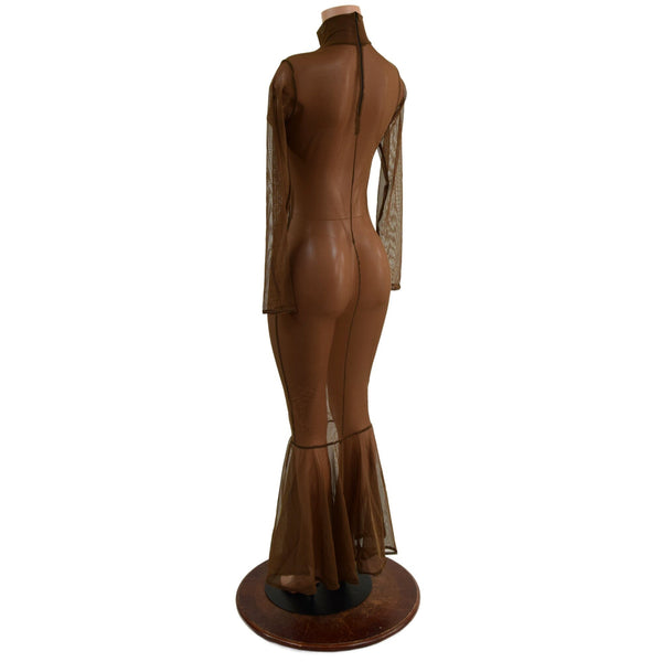 Zipper Back Mesh Gown with Fishtail Hemline (no puddle train) - 3