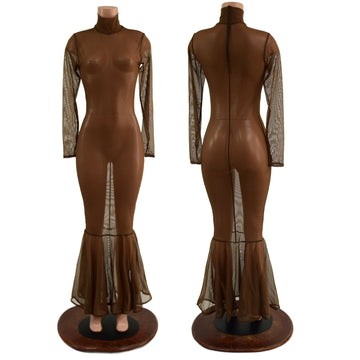 Zipper Back Mesh Gown with Fishtail Hemline (no puddle train) - Coquetry Clothing