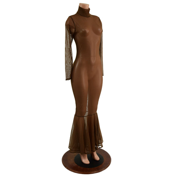 Zipper Back Mesh Gown with Fishtail Hemline (no puddle train) - Coquetry Clothing