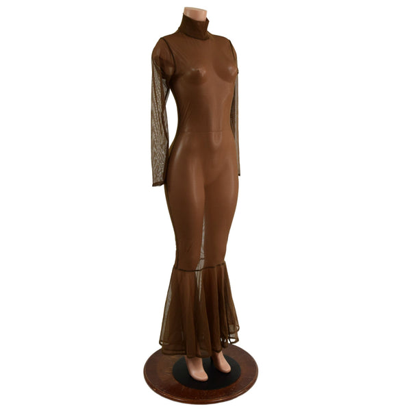 Zipper Back Mesh Gown with Fishtail Hemline (no puddle train) - 2