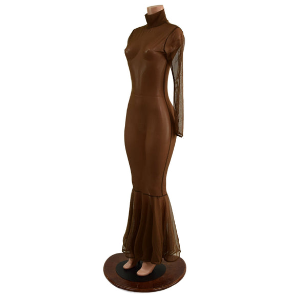 Zipper Back Mesh Gown with Fishtail Hemline (no puddle train) - Coquetry Clothing