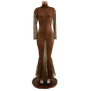 Zipper Back Mesh Gown with Fishtail Hemline (no puddle train) - Coquetry Clothing
