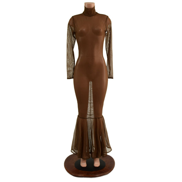 Zipper Back Mesh Gown with Fishtail Hemline (no puddle train) - Coquetry Clothing