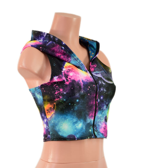 Zipper Front Hooded Crop Top with Racerback - Coquetry Clothing