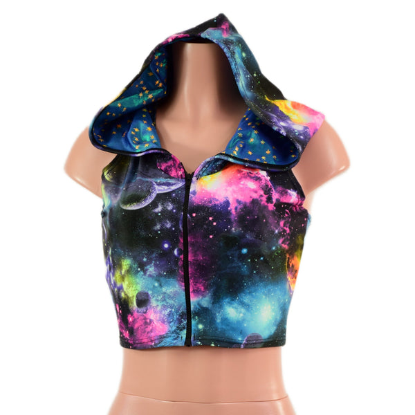 Zipper Front Hooded Crop Top with Racerback - 2