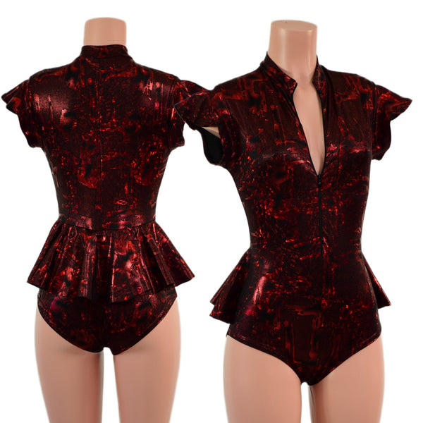 Zipper Front Ruffle Rump Romper - 1