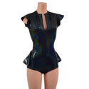 Zipper Front Ruffle Rump Romper in Black Holographic - 6
