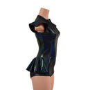 Zipper Front Ruffle Rump Romper in Black Holographic - Coquetry Clothing