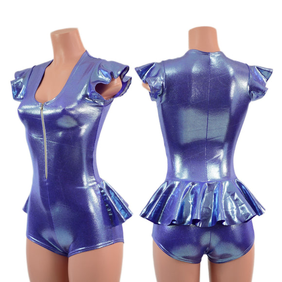 Zipper Front Ruffle Rump Romper in Lavender Ice - Coquetry Clothing