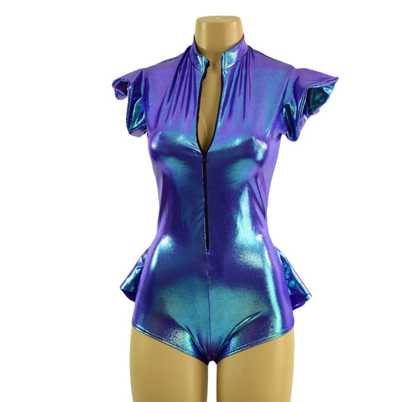 Zipper Front Ruffle Rump Romper in Moonstone - Coquetry Clothing