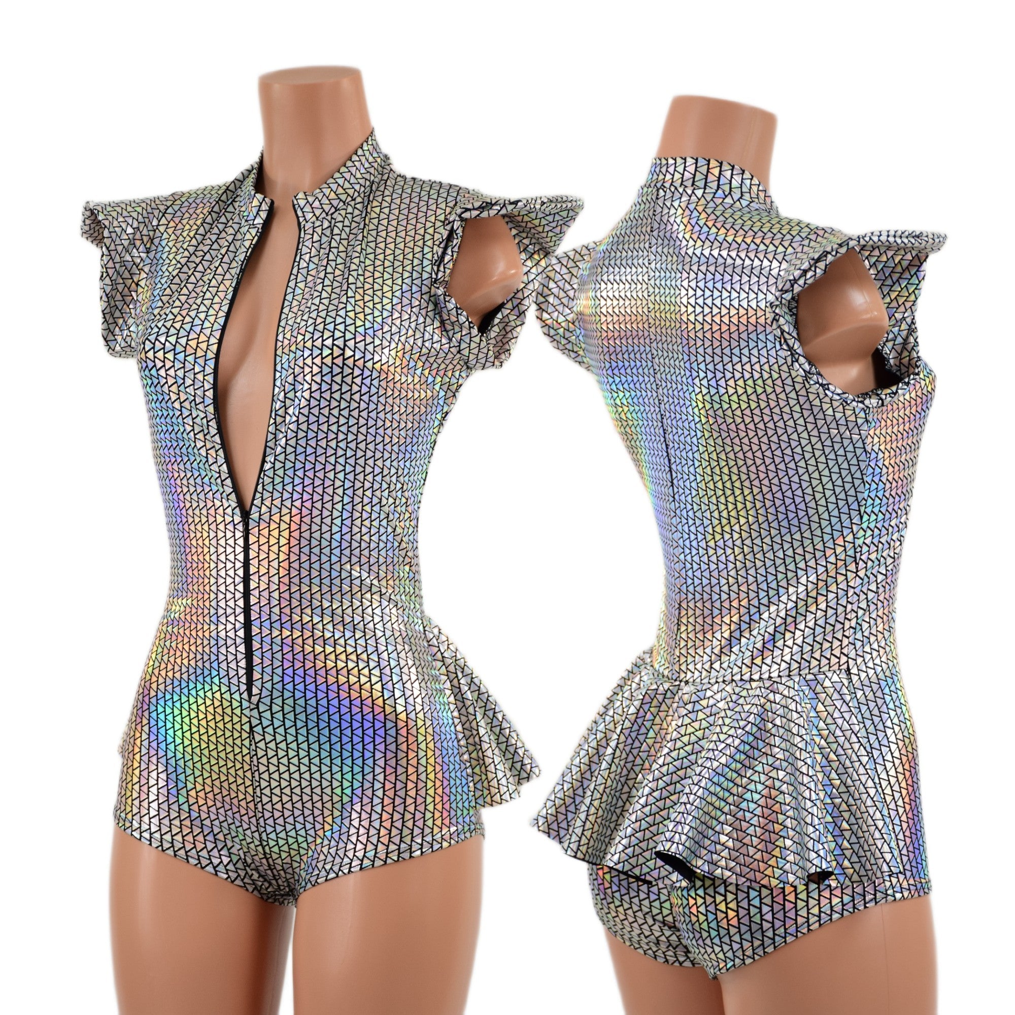 Zipper Front Ruffle Rump Romper in Prism - Coquetry Clothing