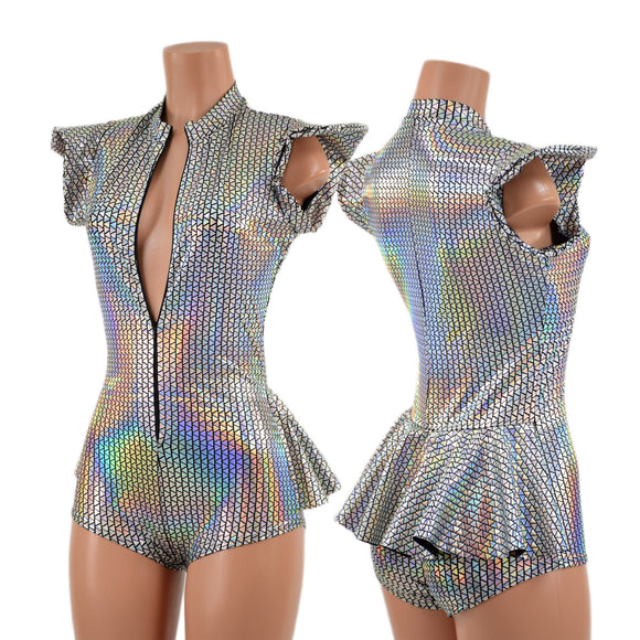 Zipper Front Ruffle Rump Romper in Prism - Coquetry Clothing