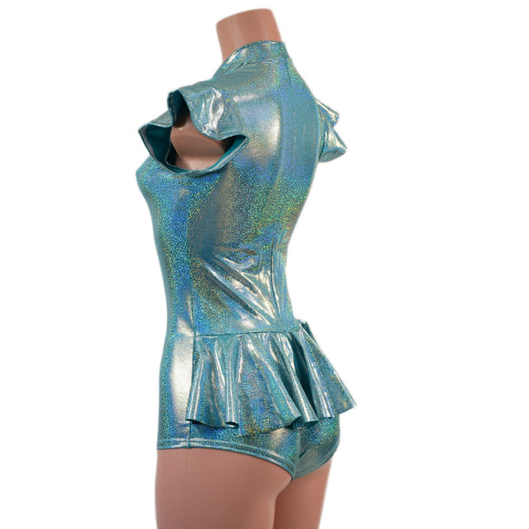 Zipper Front Ruffle Rump Romper in Seafoam - Coquetry Clothing