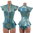 Zipper Front Ruffle Rump Romper in Seafoam - Coquetry Clothing