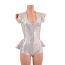 Zipper Front Ruffle Rump Romper in Silver/Pink Scale - Coquetry Clothing