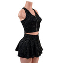 Zipper Front Star Noir Crop Top and Circle Cut Skirt Set - Coquetry Clothing