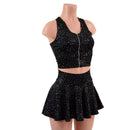 Zipper Front Star Noir Crop Top and Circle Cut Skirt Set - Coquetry Clothing