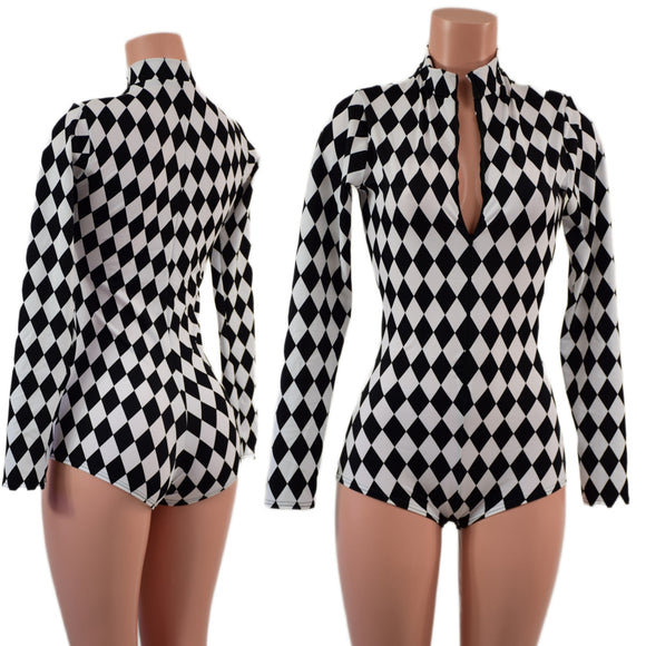 Zipper Front Stella Romper with Long Sleeves & Boy Cut Leg - Coquetry Clothing