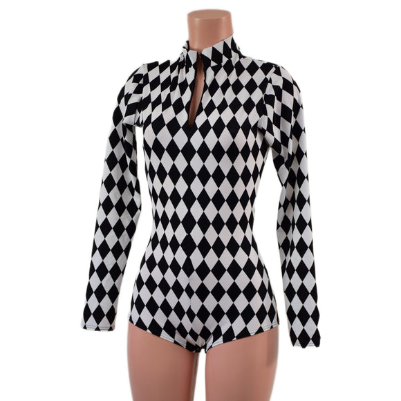 Zipper Front Stella Romper with Long Sleeves & Boy Cut Leg - Coquetry Clothing