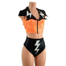 Zippered Crop Vest with Bolts and Showtime Collar and Brazilian Shorts Set - Coquetry Clothing
