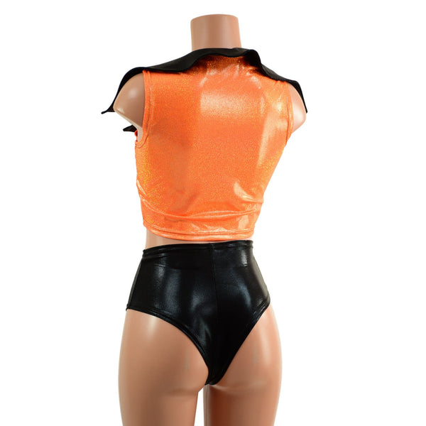 Zippered Crop Vest with Bolts and Showtime Collar and Brazilian Shorts Set - 4