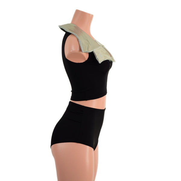 Zippered Crop Vest with Showtime Collar and Siren High Waist Shorts Set - 4