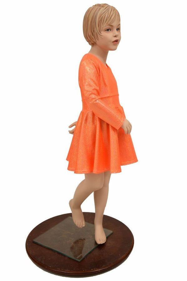 Girls Orange Sparkly Skater Dress - 2