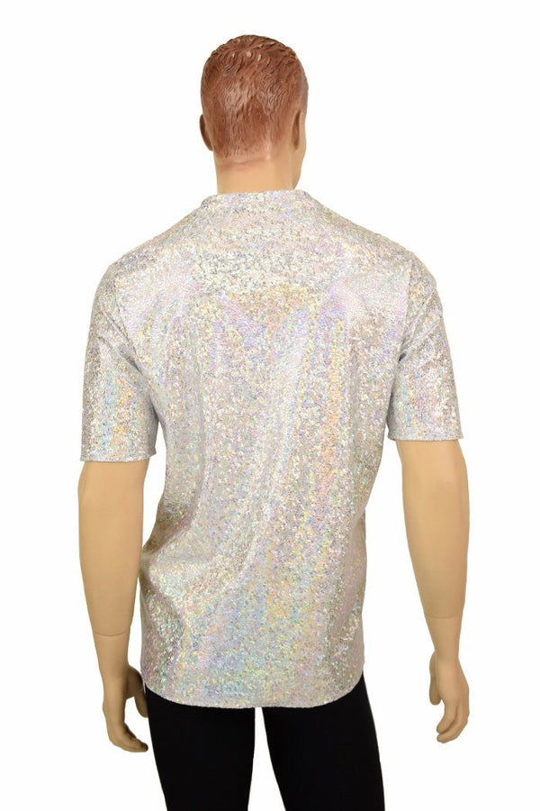 Silvery White Holographic V Neck Shirt - 4