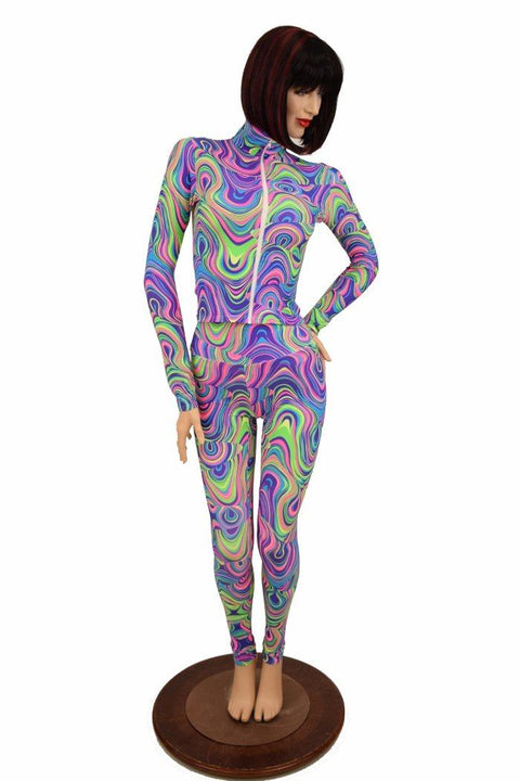 2PC Glow Worm Mock Catsuit (Leggings & Top) - Coquetry Clothing