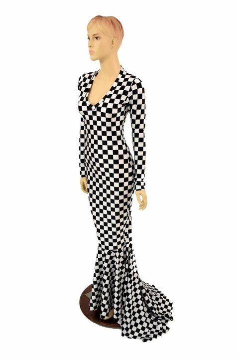 Black & White Checkered Gown - Coquetry Clothing