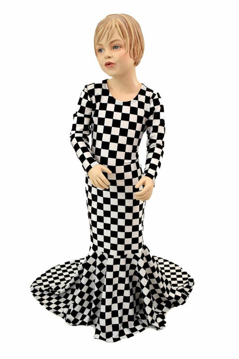 Girls Black & White Check Gown - Coquetry Clothing