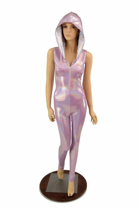 Lilac Holographic Zipper Hoodie Catsuit - Coquetry Clothing