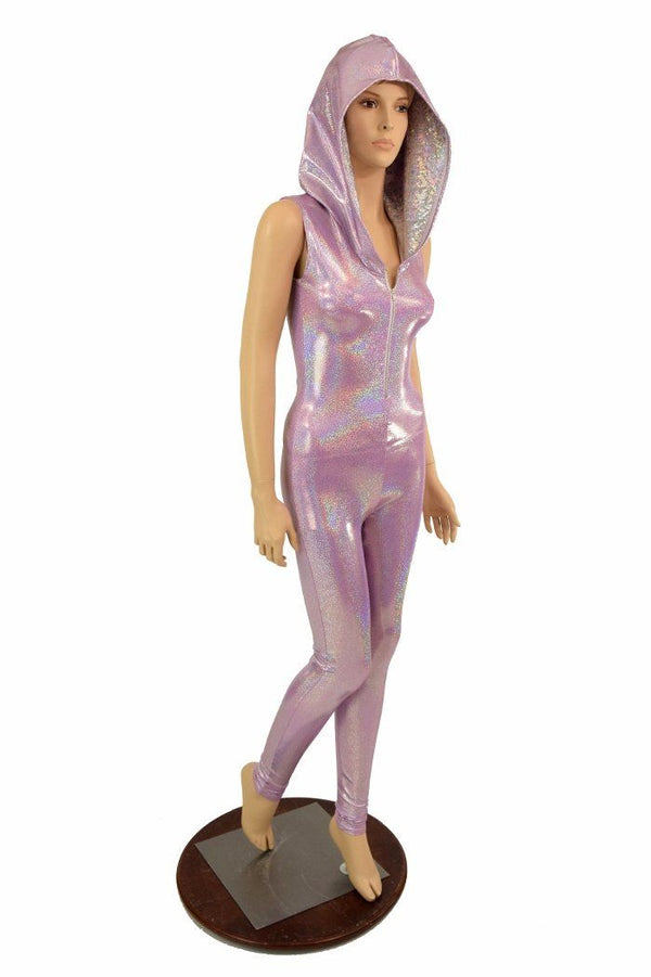 Lilac Holographic Zipper Hoodie Catsuit - 2