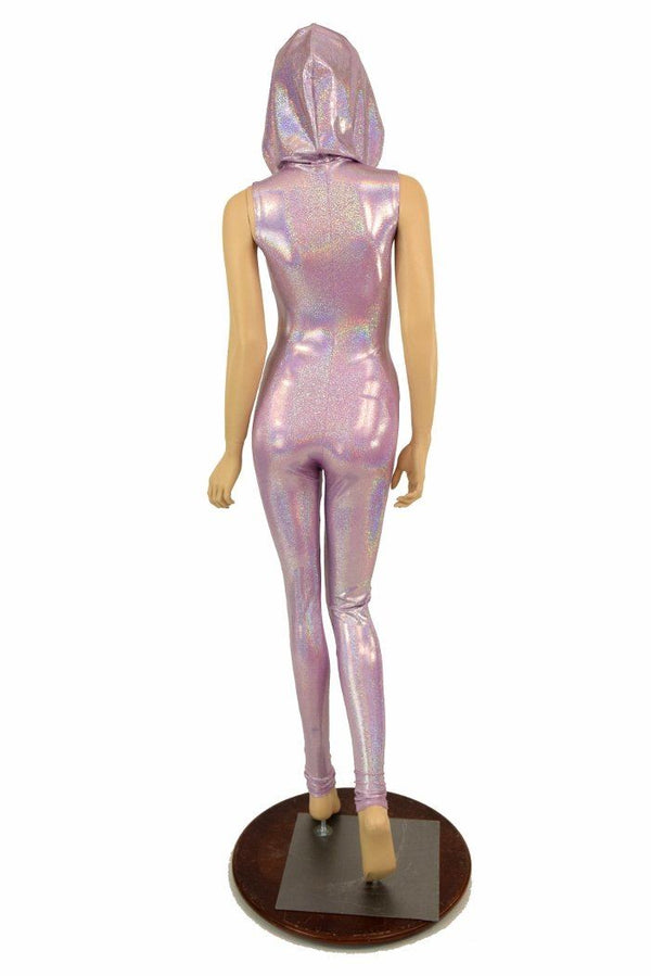 Lilac Holographic Zipper Hoodie Catsuit - 3