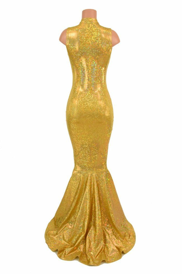 Gold Kaleidoscope V Neck Gown - 4