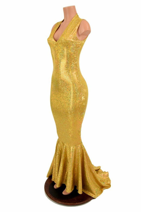 Gold Kaleidoscope V Neck Gown - Coquetry Clothing