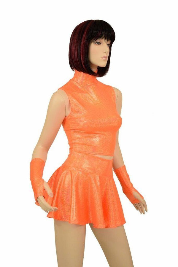 3PC Orange Top, Skirt, & Gloves Skirt Set - 2