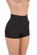 Black High Waist Shorts with Pockets - 7