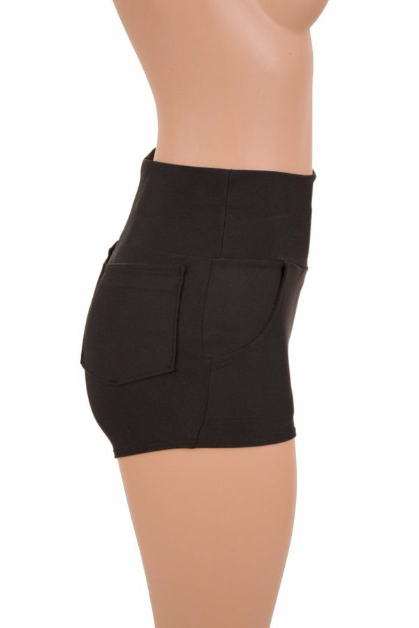 Black High Waist Shorts with Pockets - 6