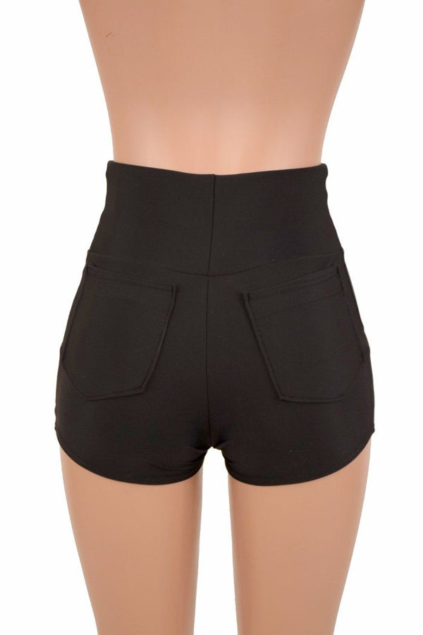 Black High Waist Shorts with Pockets - 5