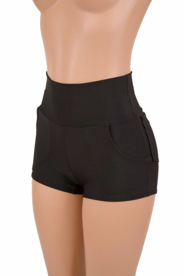 Black High Waist Shorts with Pockets - 1