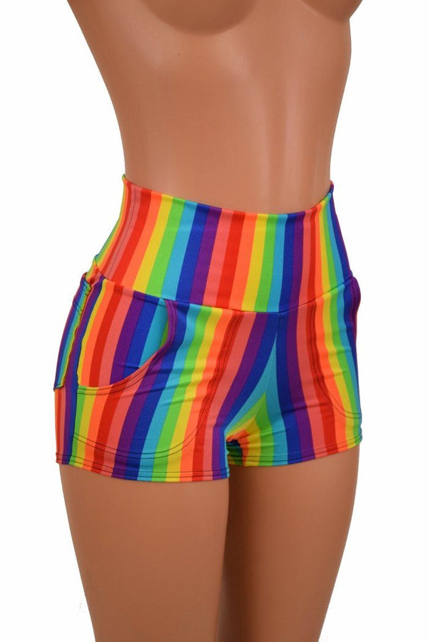 Rainbow High Waist Shorts with Pockets - 7