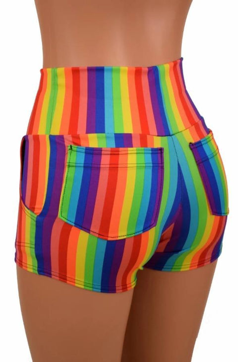 Rainbow High Waist Shorts with Pockets - Coquetry Clothing