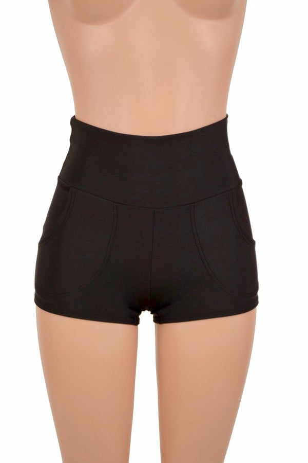 Black High Waist Shorts with Pockets - 8