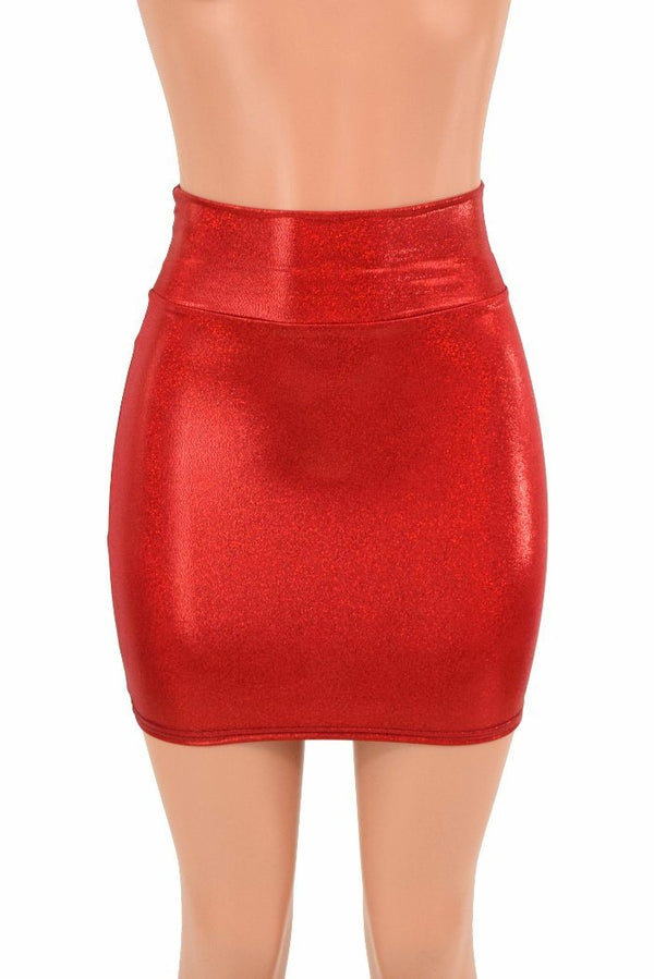Red Sparkly Jewel Bodycon Skirt - 2
