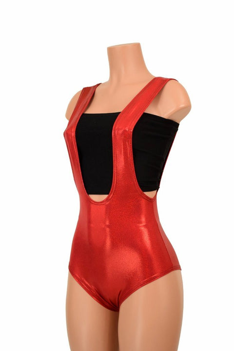 Red Sparkly Jewel Suspender Romper - Coquetry Clothing