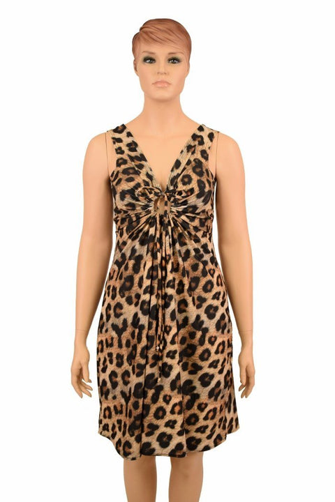Leopard Print A-line Drawstring Keyhole Dress - Coquetry Clothing